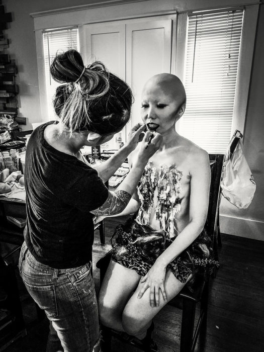 female model gets made into alien behind the scenes