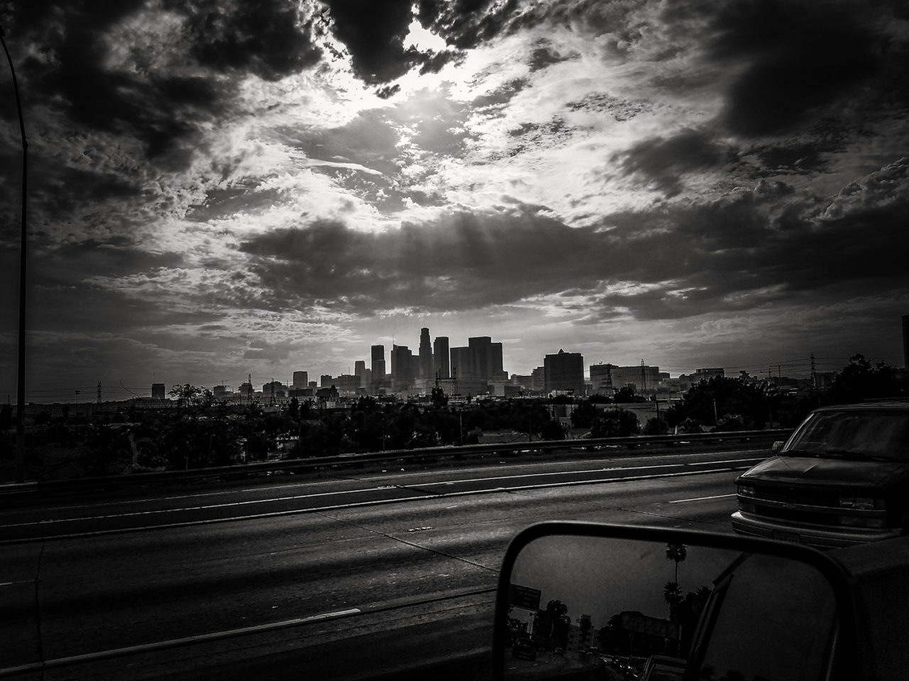 dramatic black and white of downtown los angeles