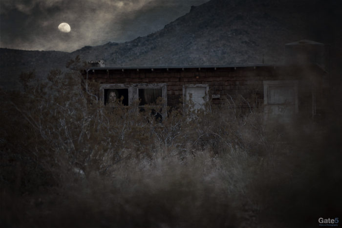 spooky woman in remote mountain cabin