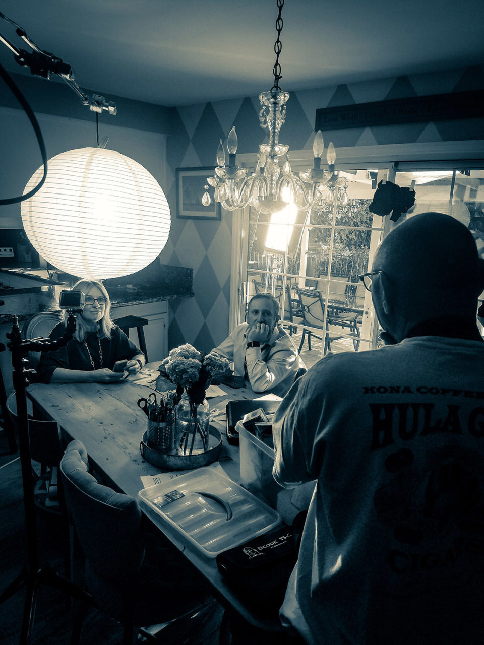behind the scenes at corporate video shoot at a house location for a Los Angeles video production company