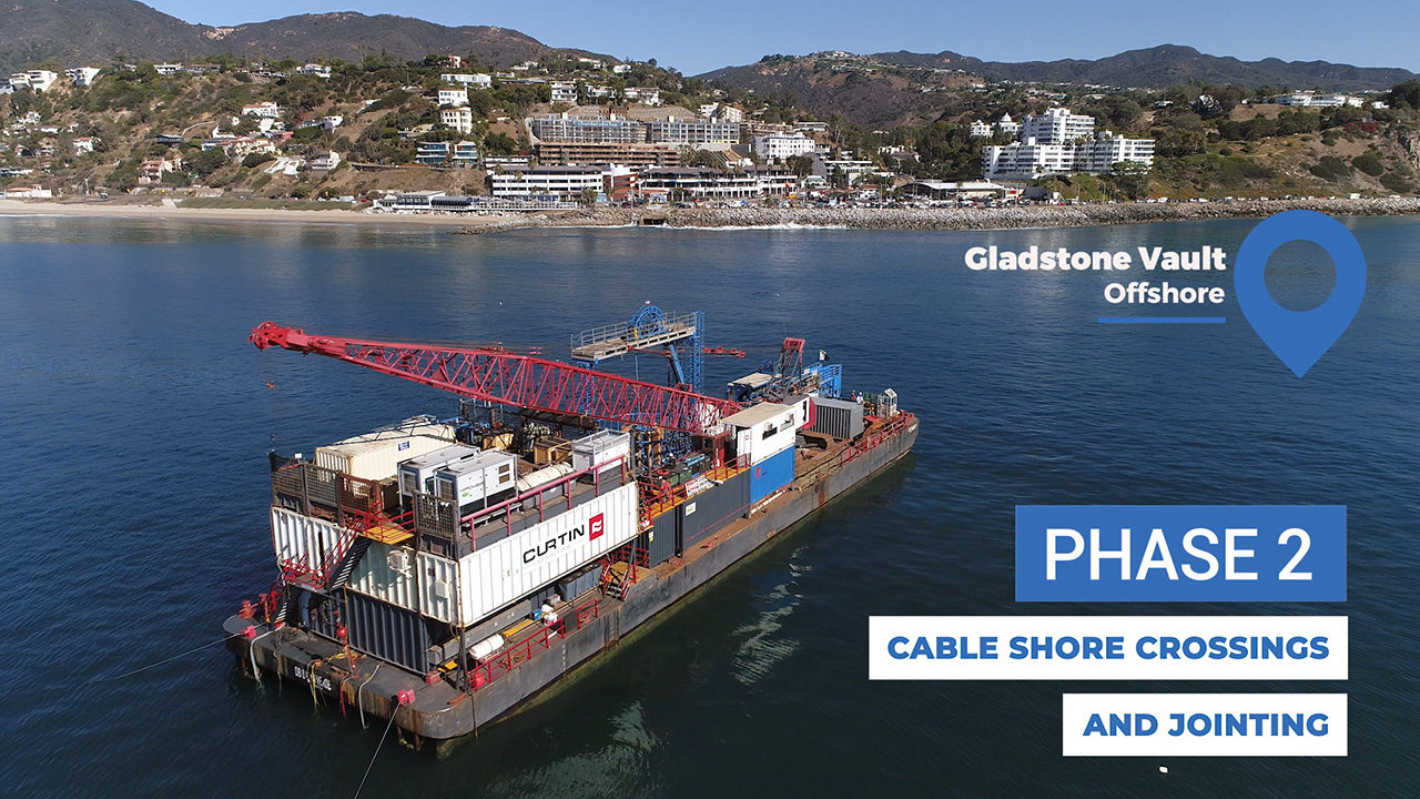 aerial drone shot from an offshore construction documentary video in Los Angeles